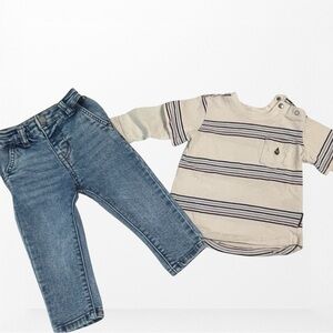 VOLCOM Jeans & Cream and Blue Striped Shirt Matching Set